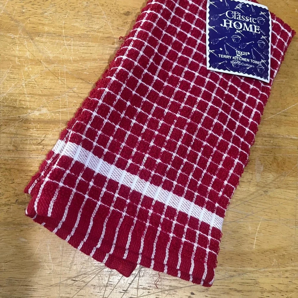 Classic Home Red White Windowpane Terry Kitchen‎ Towel 15x25 Farmhouse Vtg Style